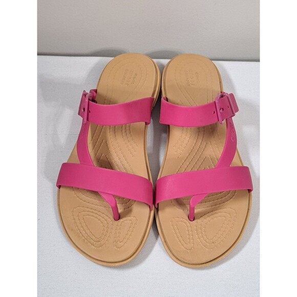 Crocs Tulum Toe Post Sandals Women's Size 6 Fuchsia & Tan - Picture 3 of 10